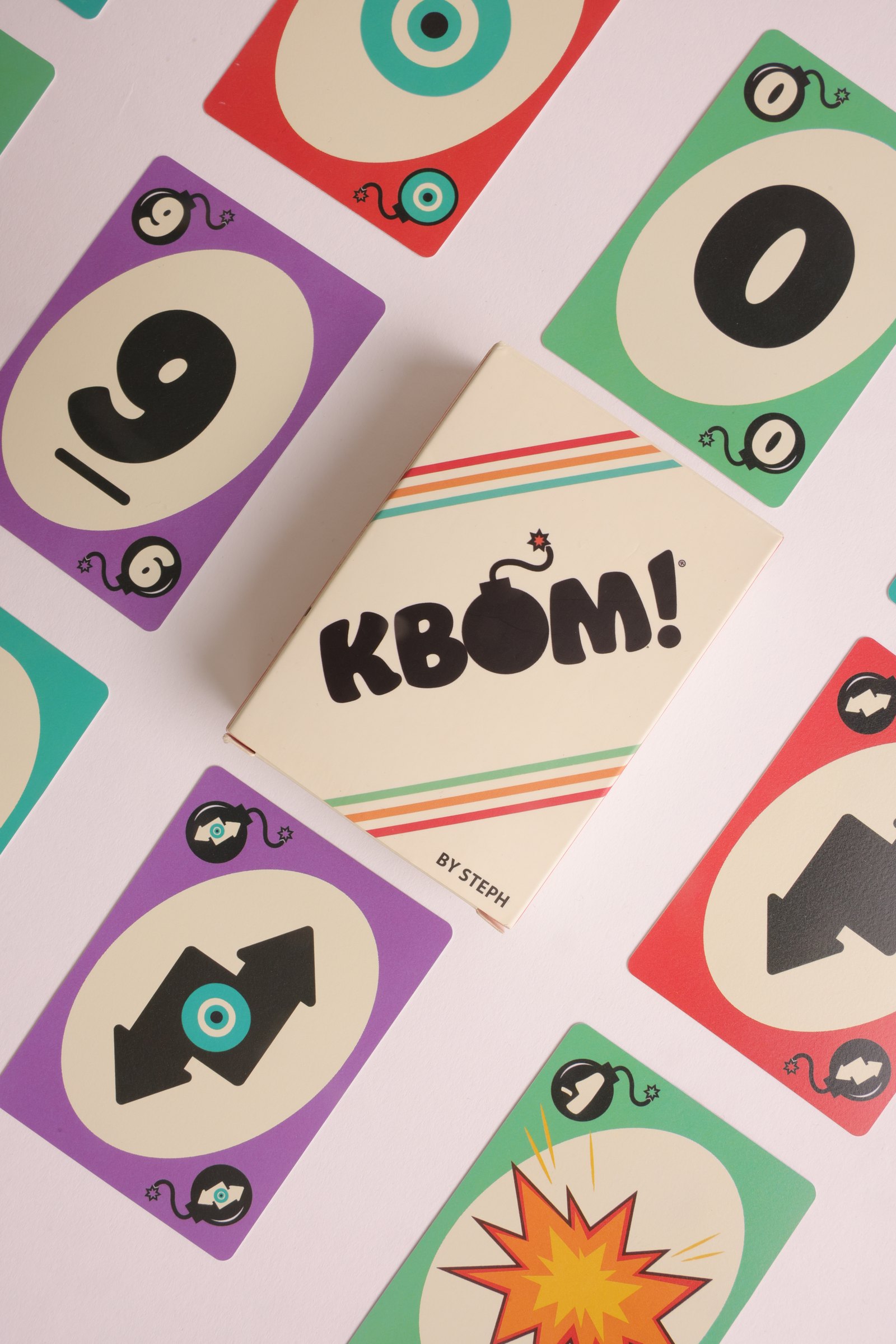 Cream KBÓM box surrounded by cards